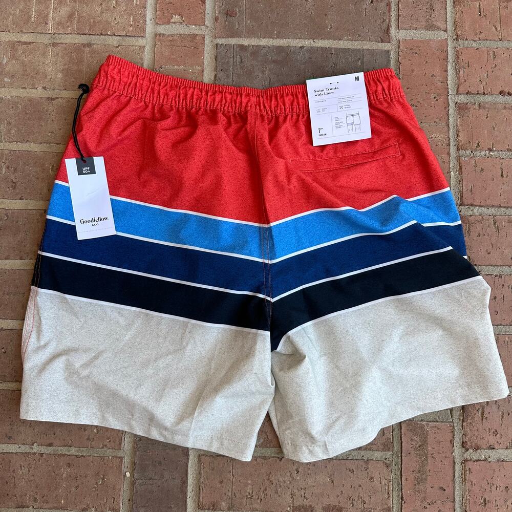 Goodfellow Mens Multicolor Colorblock 7" Swim Trunks With Liner Short Size M NWT - Picture 2 of 4